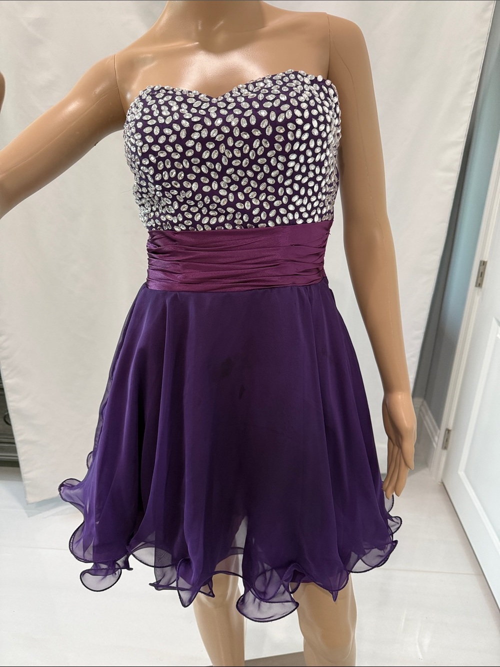 Strapless Purple Rhinestone Bodice Party Dress Size XS